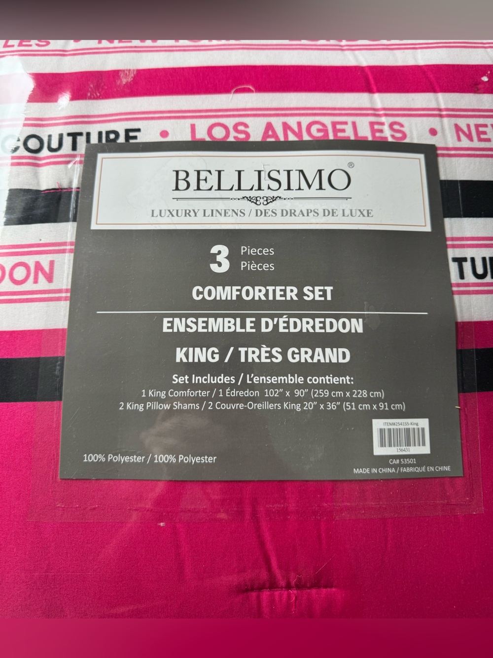 Juicy Couture King Comforter Set Hot Pink + Black